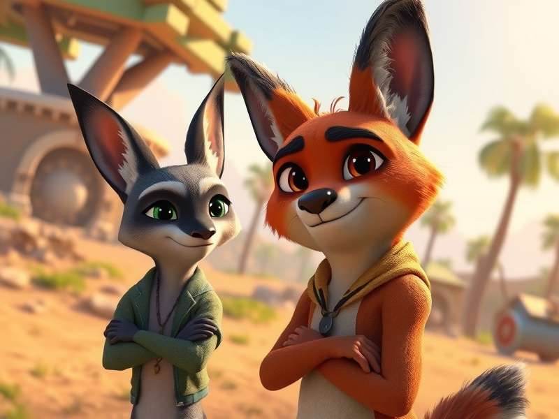 Concept art of Zootopia 2 showing Judy Hopps and Nick Wilde in a new district