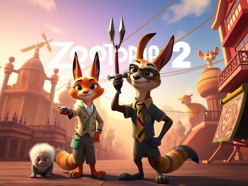 Zootopia 2 concept art showcasing Judy Hopps and Nick Wilde in a new district