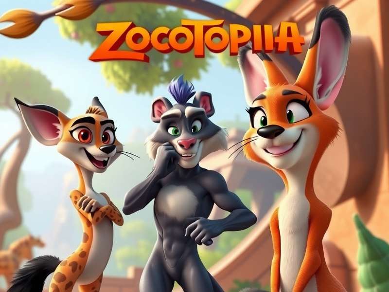 Zootopia cartoon cityscape with diverse animal characters