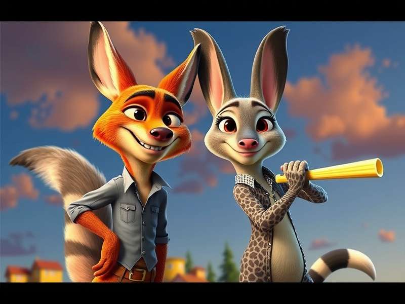 Judy Hopps and Nick Wilde overlooking the skyline of Zootopia city