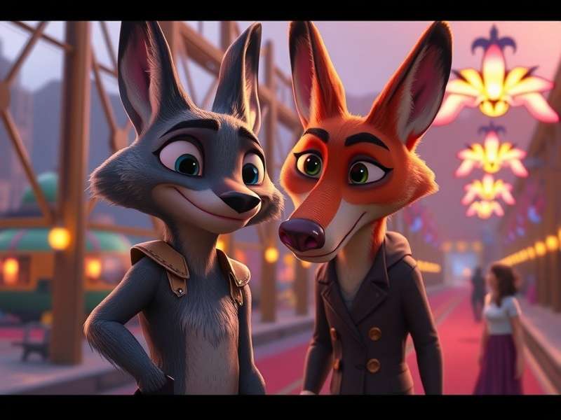 Panoramic view of the sprawling city of Zootopia with distinct districts like Sahara Square and Tundratown