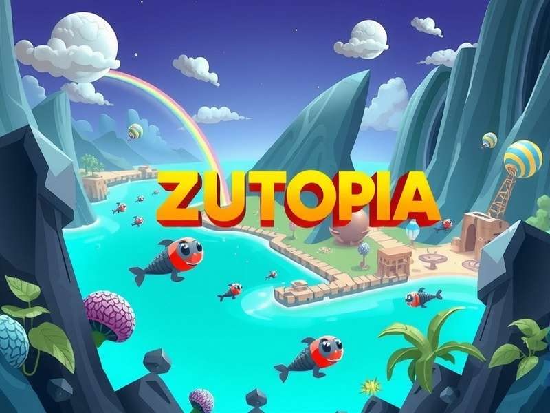 A vibrant modern cityscape with diverse districts, representing Zootopia