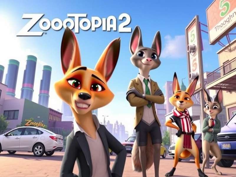 Zootopia 2 concept art showing Judy Hopps and Nick Wilde in a new city district
