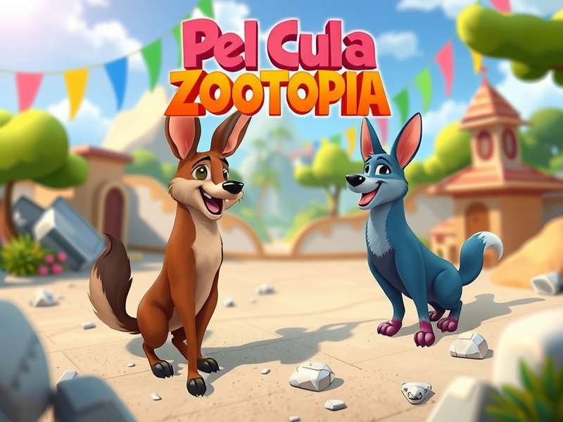 Panoramic view of the diverse districts of Zootopia city with animals