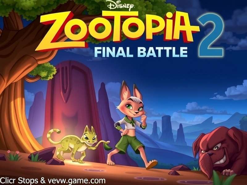 Zootopia 2 Final Battle — Nick Wilde and Judy Hopps stand back-to-back in a dramatic showdown under neon city lights.