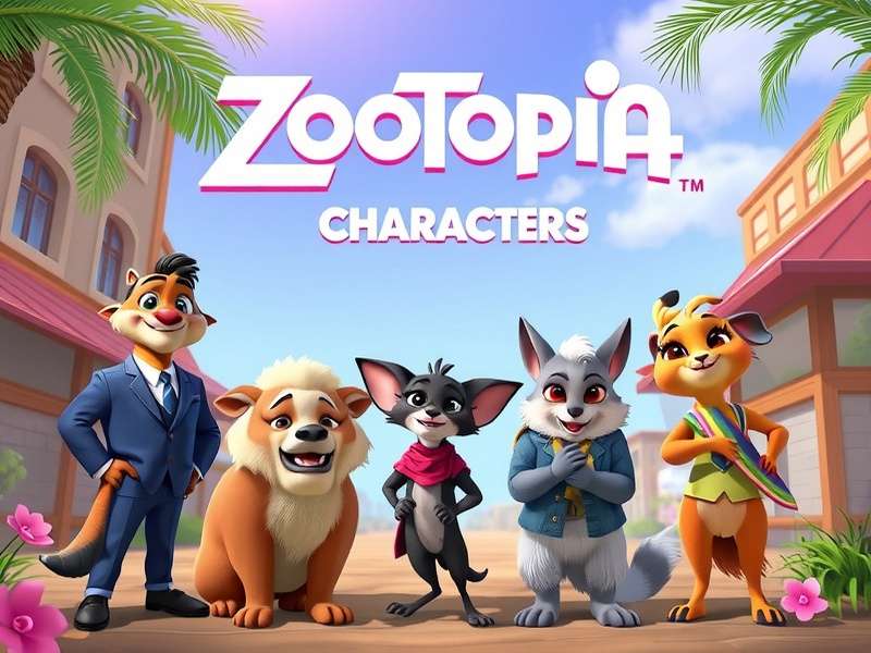Zootopia city skyline with character silhouettes representing the diverse cast of Zootopia characters