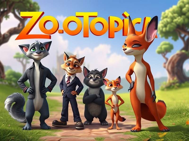 Zootopia cast main characters — Judy Hopps, Nick Wilde, Chief Bogo, Bellwether, Clawhauser, and more in a vibrant ensemble illustration