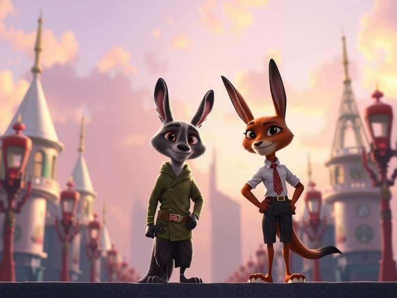 Zootopia 2 movie poster concept with Judy Hopps and Nick Wilde in front of Shanghai skyline