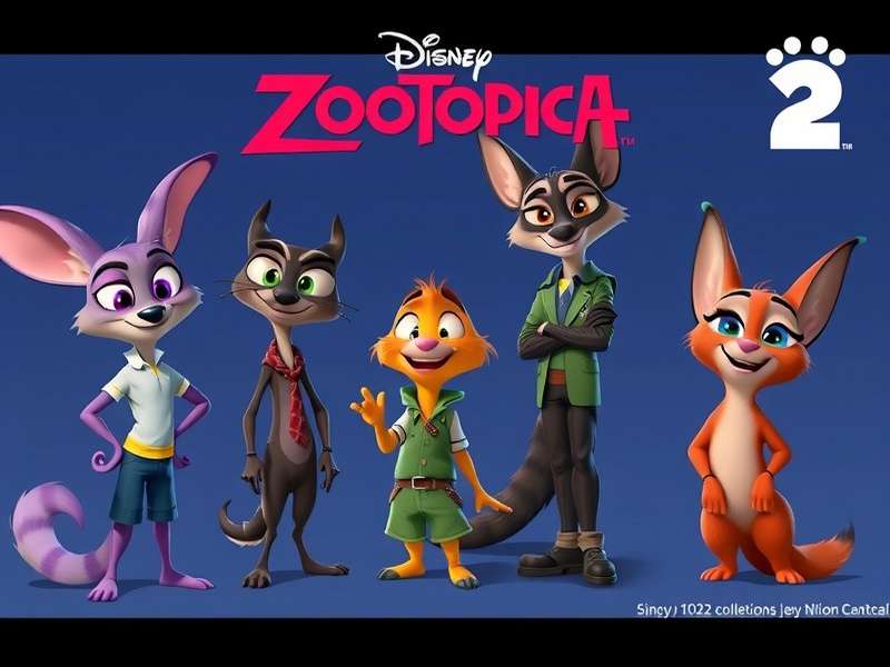 Disney Zootopia 2 Cast lineup featuring Judy Hopps, Nick Wilde, and new characters in a vibrant Zootopia cityscape