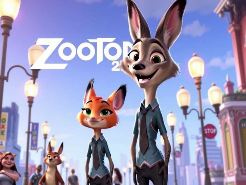 Zootopia 2 trailer scene featuring Judy Hopps and Nick Wilde in a neon-lit cityscape